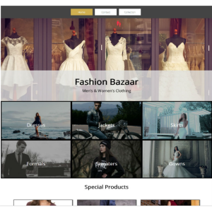 Pagina web para bazar o tiendas de ropa. Consta de pagina principal, acerca de la empresa, los servicios que ofrece y la localización o contacto.