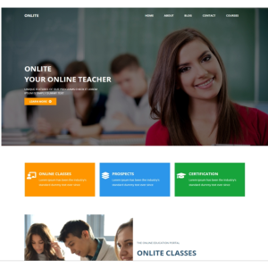 Pagina web para cursos a distancia, para escuela online. Con pagina principal, acerca de la empresa, los servicios que ofrece y la localización o contacto.