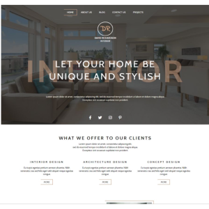 Pagina web para diseño de interiores, decoración u otro, ejemplo 2. Con pagina principal, sobre la empresa, servicios que ofrece y la localización/contacto.