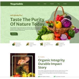 Pagina web para vegetales, verdulería, frutería u otro negocio. Con pagina principal, acerca de la empresa, servicios que ofrece y localización o contacto.