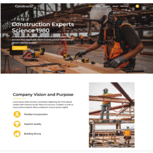 Pagina web para construcción, contratista u otro. Consta de pagina principal, acerca de la empresa, los servicios que ofrece y la localización o contacto.