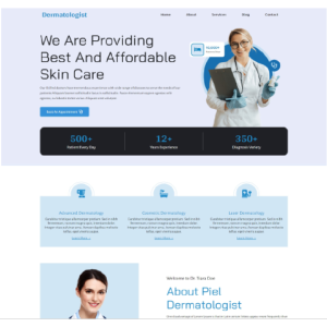 Pagina web para un dermatólogo, nutricionista u otro. Con pagina principal, acerca de la empresa, los servicios que ofrece y la localización o contacto.
